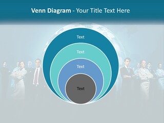 A Group Of Business People Standing In Front Of A Globe PowerPoint Template