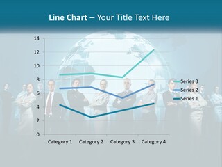 A Group Of Business People Standing In Front Of A Globe PowerPoint Template