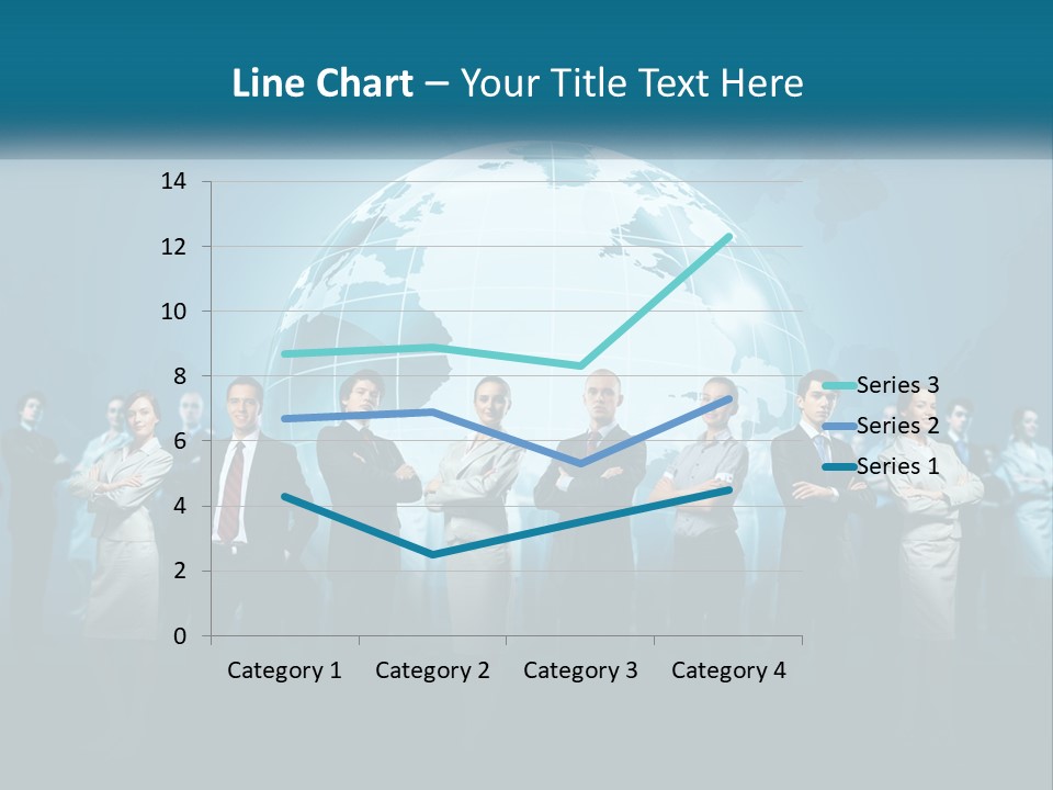 A Group Of Business People Standing In Front Of A Globe PowerPoint Template
