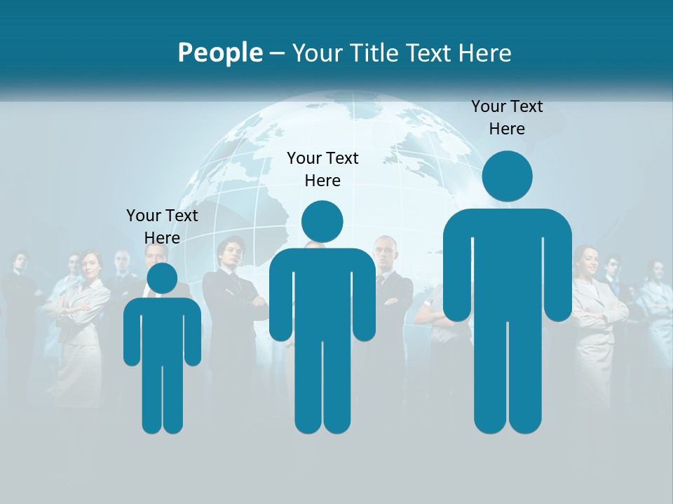 A Group Of Business People Standing In Front Of A Globe PowerPoint Template