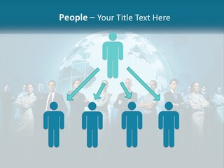 A Group Of Business People Standing In Front Of A Globe PowerPoint Template