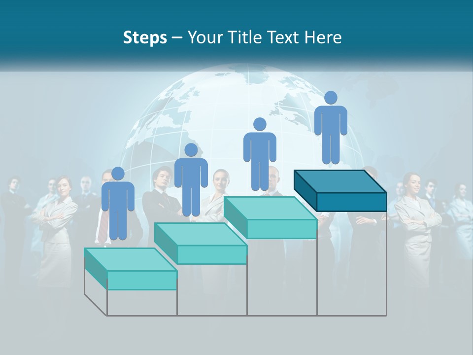 A Group Of Business People Standing In Front Of A Globe PowerPoint Template
