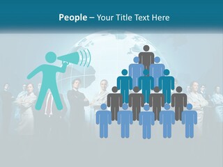 A Group Of Business People Standing In Front Of A Globe PowerPoint Template