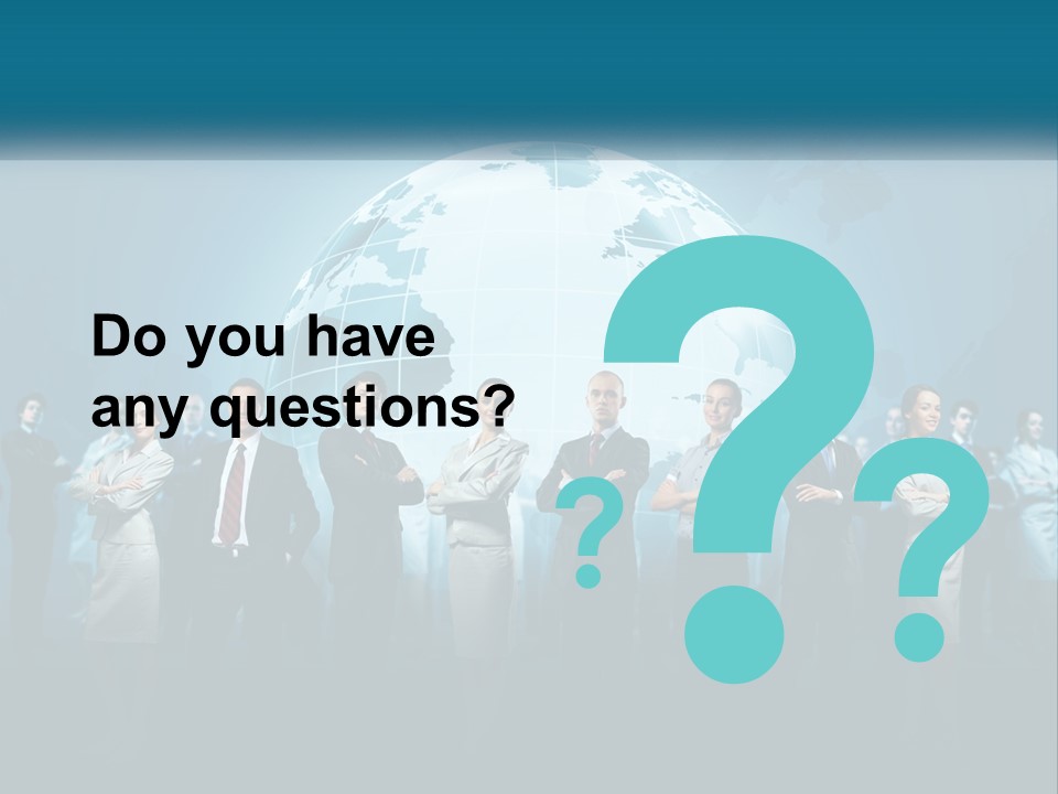 A Group Of Business People Standing In Front Of A Globe PowerPoint Template