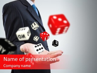 A Man In A Suit Is Holding A Dice PowerPoint Template