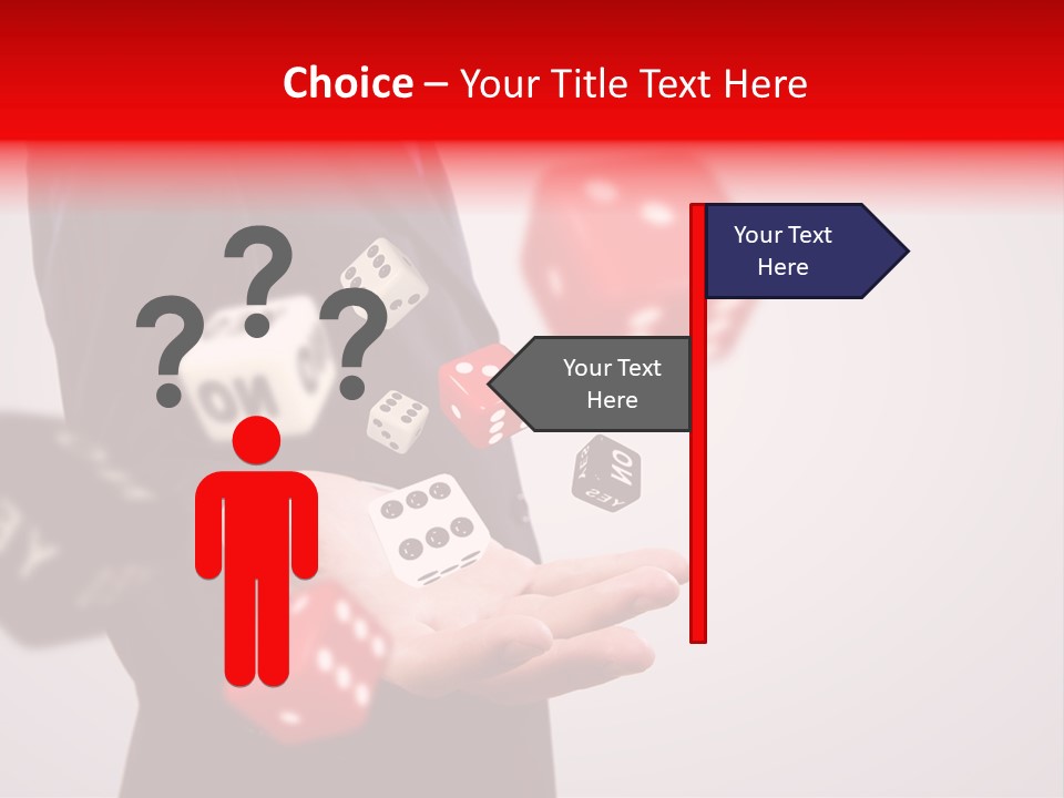 A Man In A Suit Is Holding A Dice PowerPoint Template