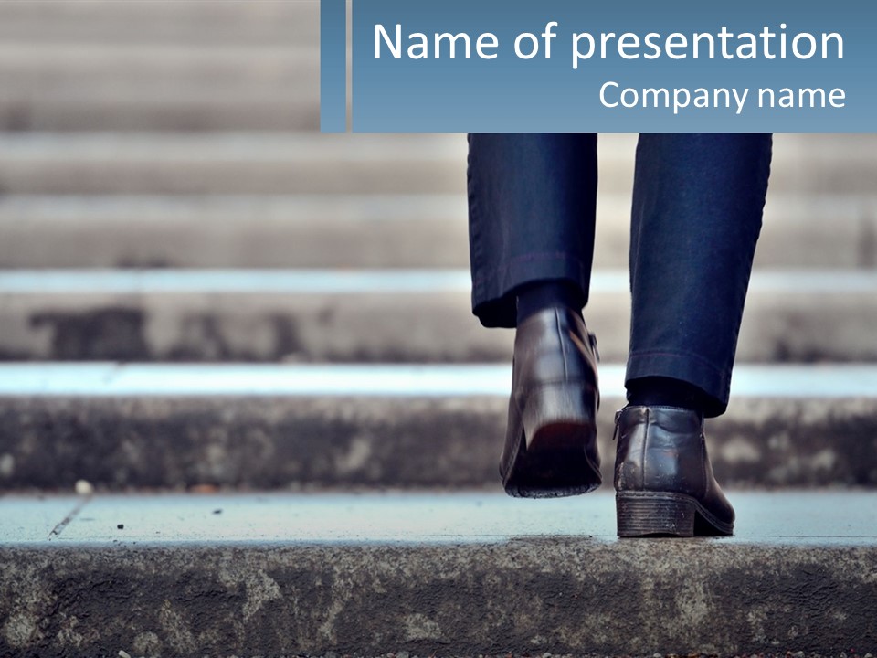 A Person Walking Up Some Steps With Their Feet On The Ground PowerPoint Template