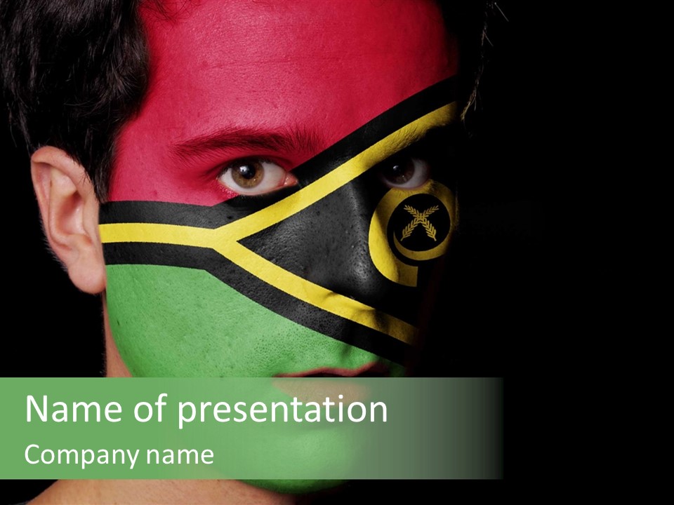 A Man With His Face Painted In The Colors Of The Flag Of Jamaica PowerPoint Template