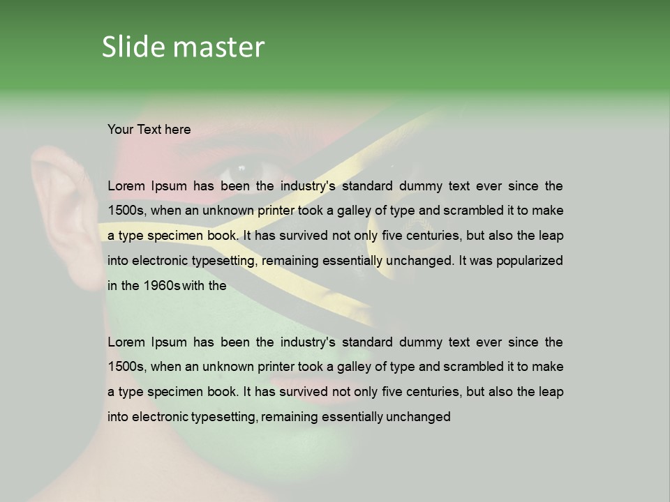 A Man With His Face Painted In The Colors Of The Flag Of Jamaica PowerPoint Template