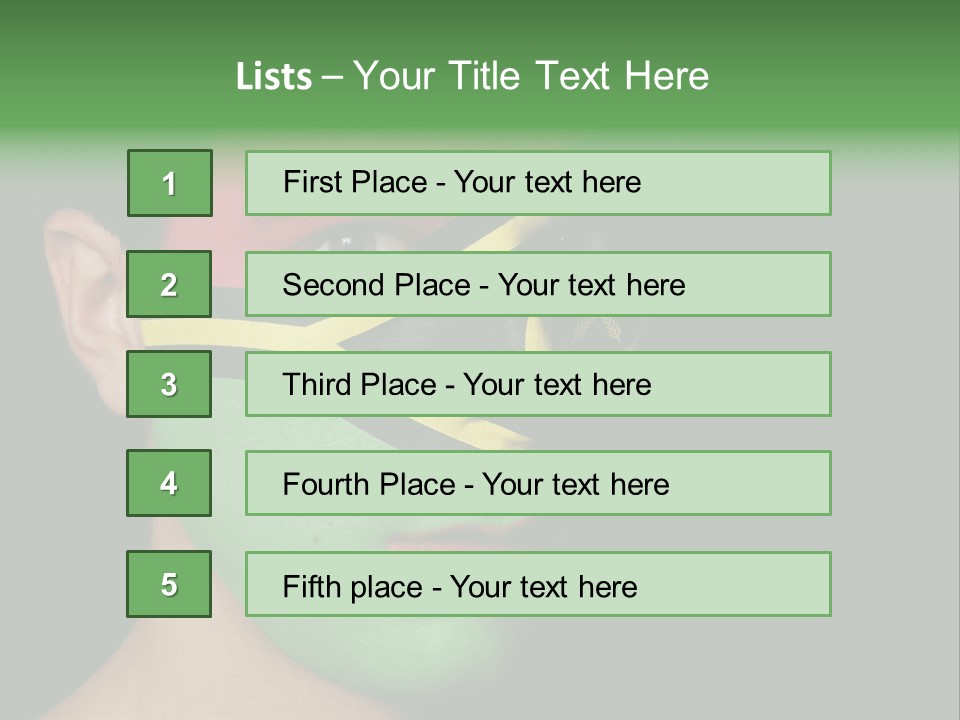 A Man With His Face Painted In The Colors Of The Flag Of Jamaica PowerPoint Template