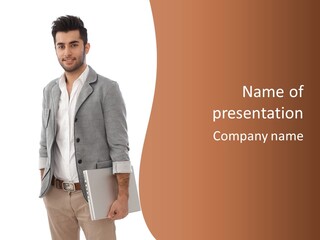 A Man In A Business Suit Holding A Folder PowerPoint Template