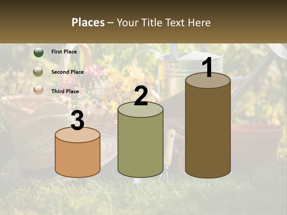 A Garden With Gardening Tools And Flowers In The Background PowerPoint Template