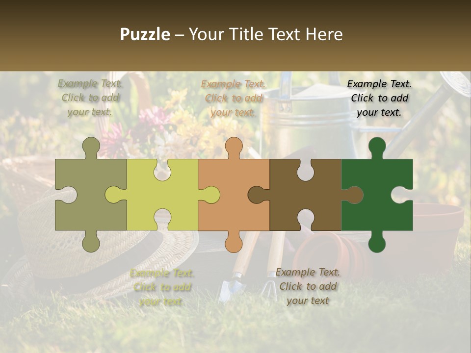 A Garden With Gardening Tools And Flowers In The Background PowerPoint Template