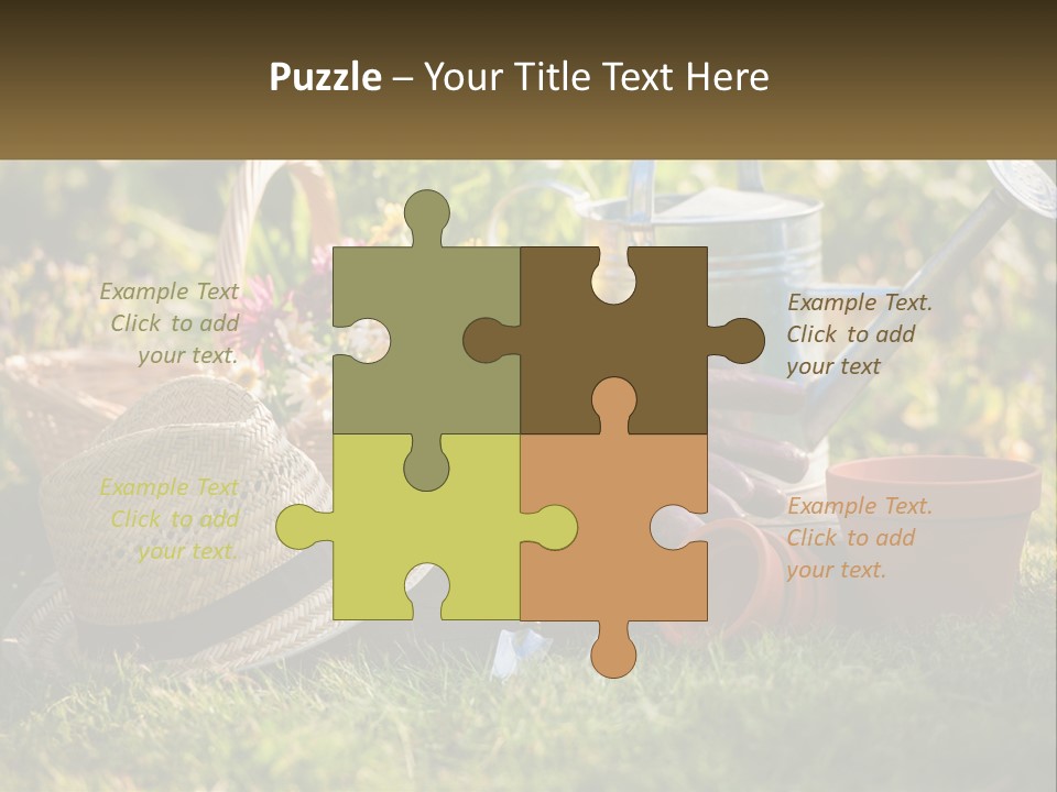 A Garden With Gardening Tools And Flowers In The Background PowerPoint Template