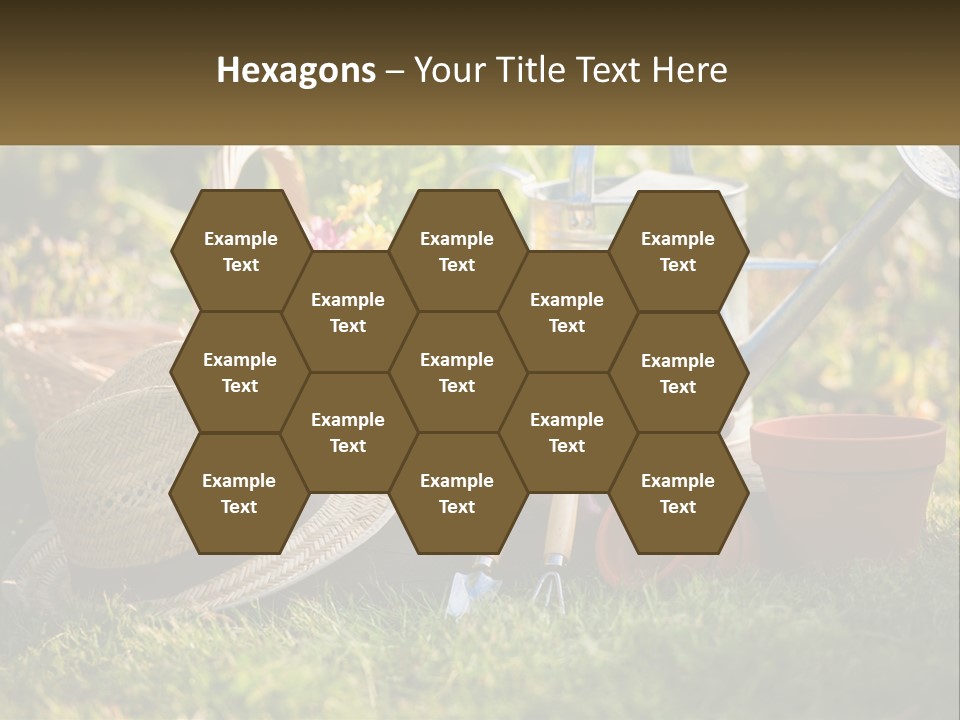 A Garden With Gardening Tools And Flowers In The Background PowerPoint Template