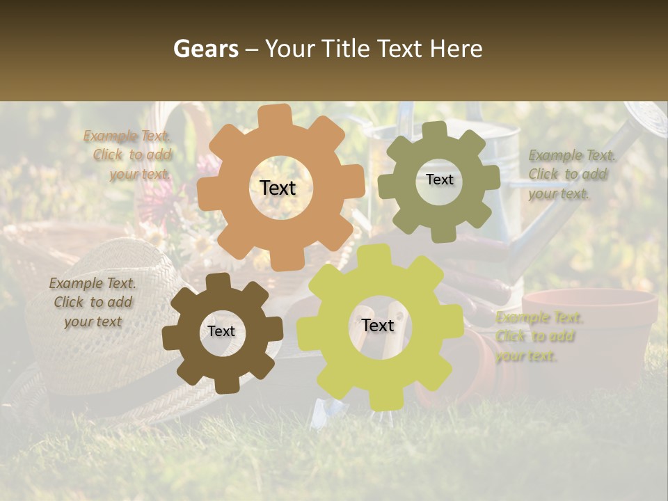 A Garden With Gardening Tools And Flowers In The Background PowerPoint Template