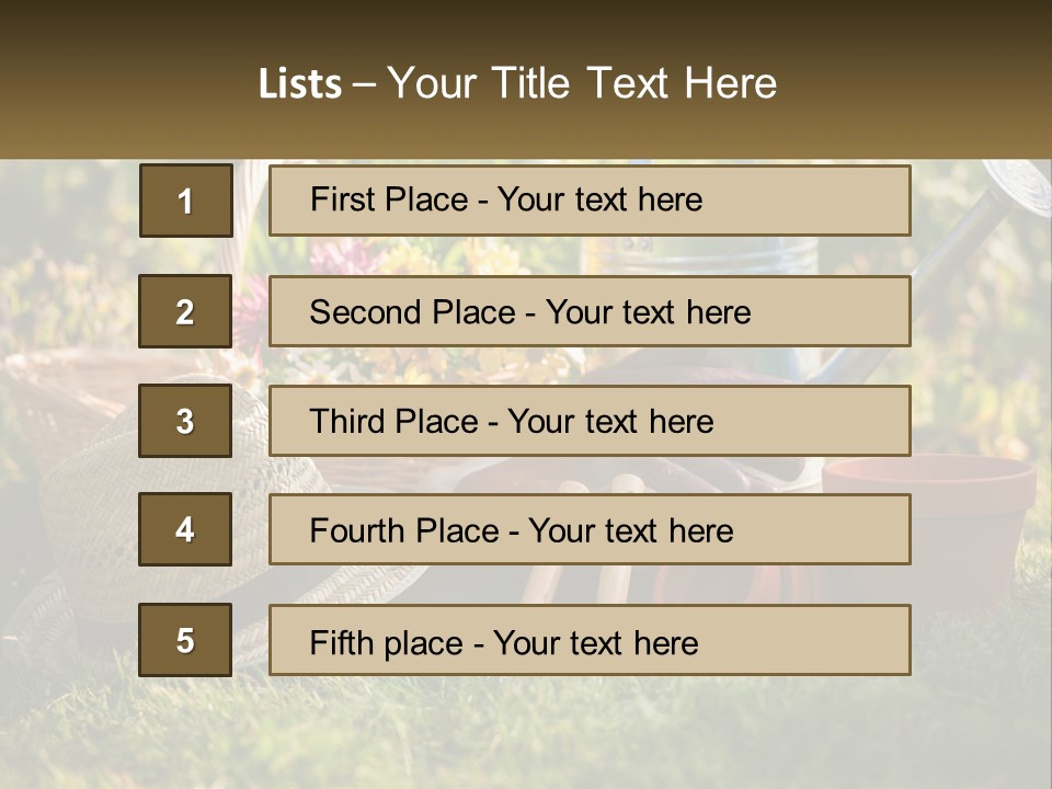 A Garden With Gardening Tools And Flowers In The Background PowerPoint Template