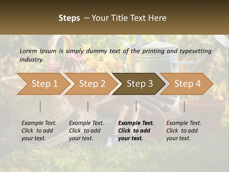 A Garden With Gardening Tools And Flowers In The Background PowerPoint Template