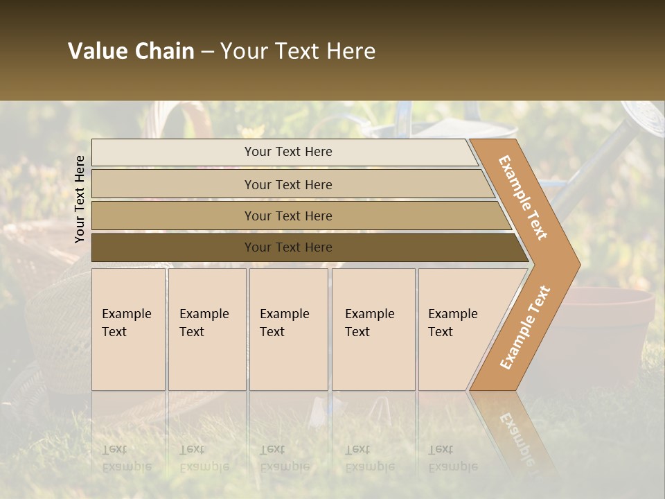A Garden With Gardening Tools And Flowers In The Background PowerPoint Template