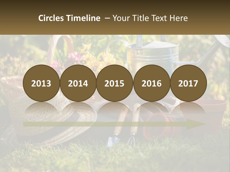 A Garden With Gardening Tools And Flowers In The Background PowerPoint Template