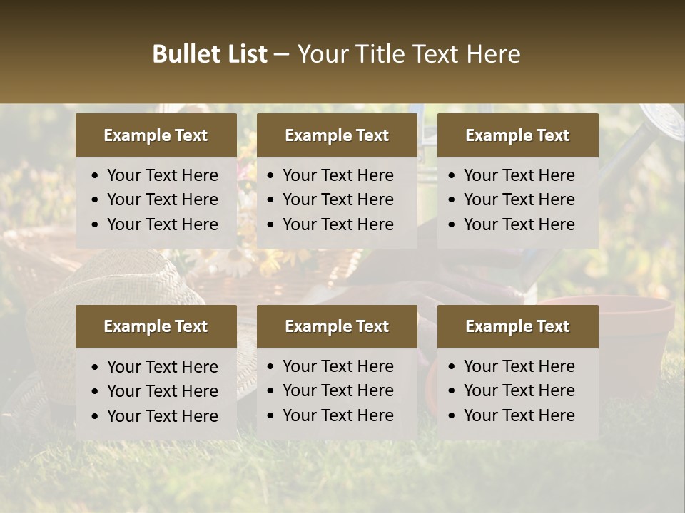 A Garden With Gardening Tools And Flowers In The Background PowerPoint Template