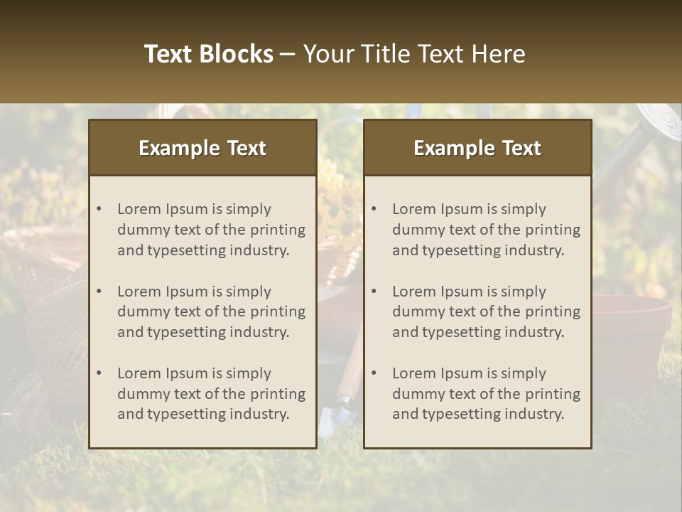 A Garden With Gardening Tools And Flowers In The Background PowerPoint Template