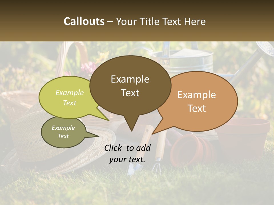 A Garden With Gardening Tools And Flowers In The Background PowerPoint Template