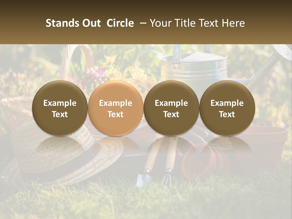 A Garden With Gardening Tools And Flowers In The Background PowerPoint Template