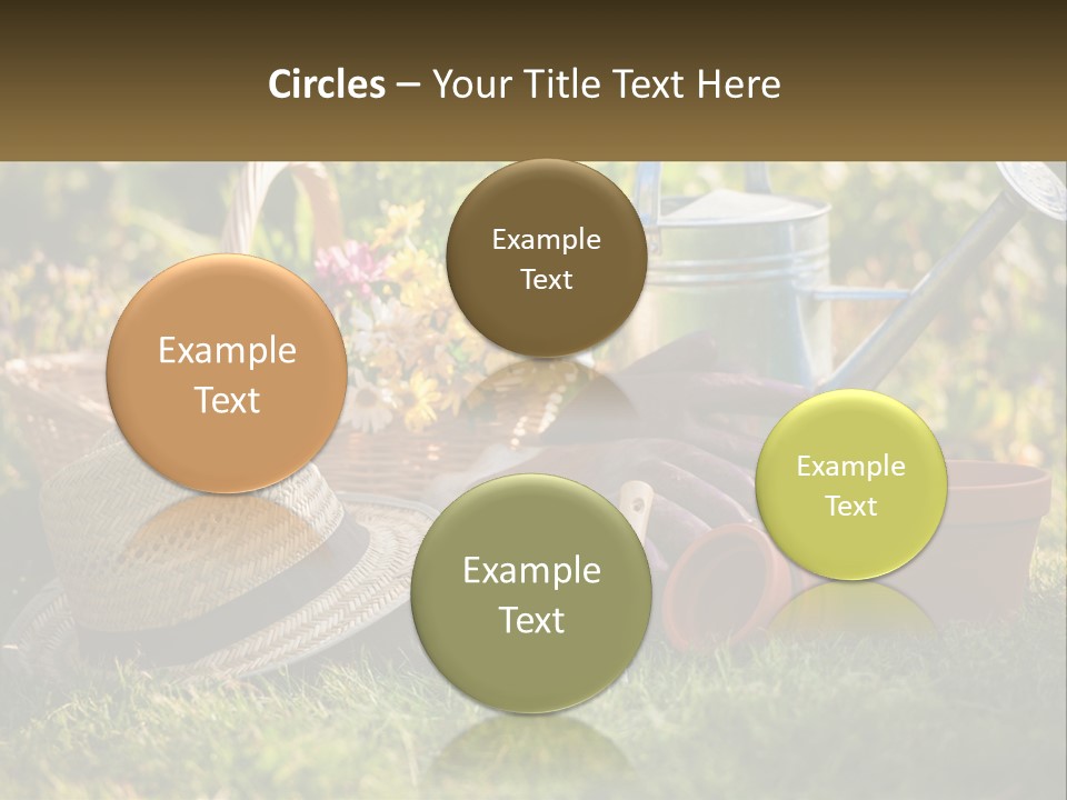 A Garden With Gardening Tools And Flowers In The Background PowerPoint Template