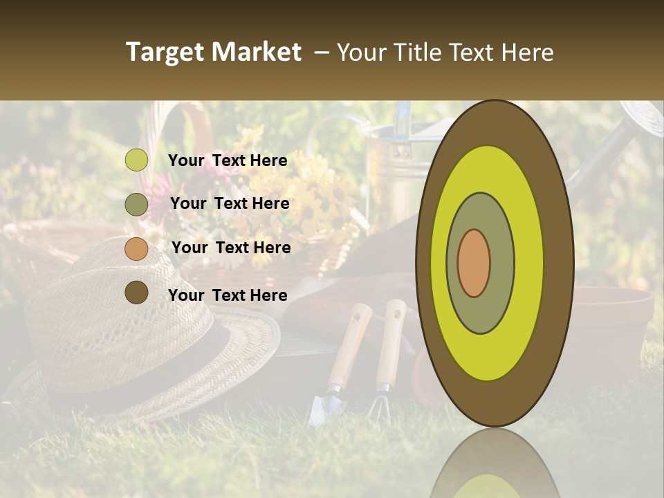 A Garden With Gardening Tools And Flowers In The Background PowerPoint Template