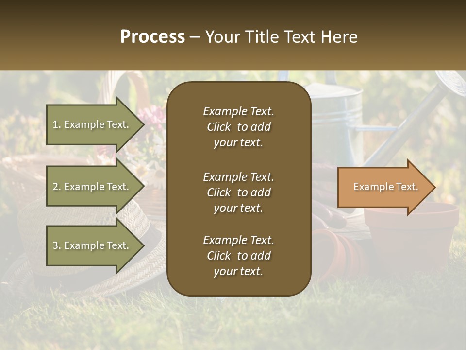 A Garden With Gardening Tools And Flowers In The Background PowerPoint Template