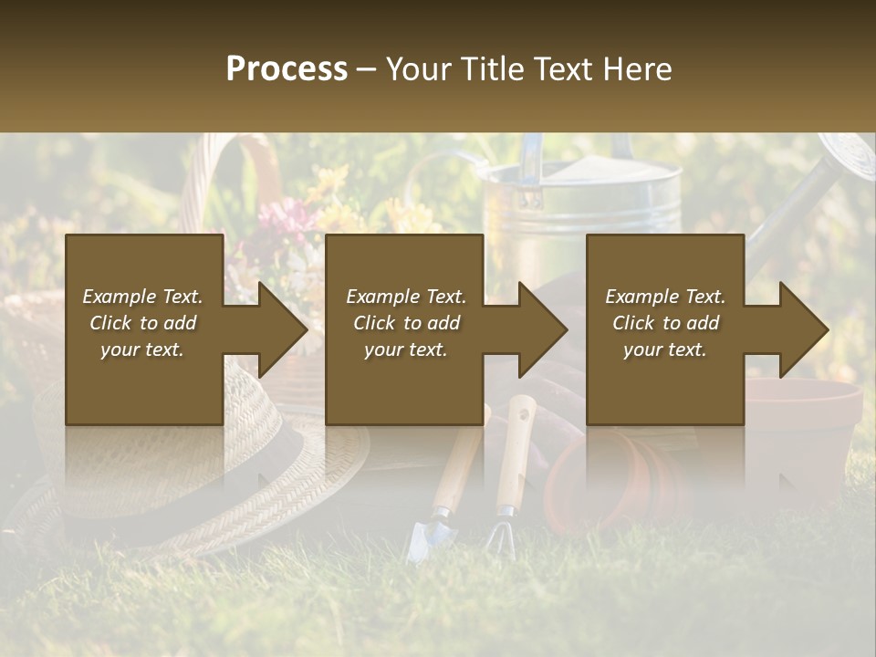 A Garden With Gardening Tools And Flowers In The Background PowerPoint Template