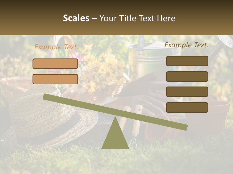 A Garden With Gardening Tools And Flowers In The Background PowerPoint Template