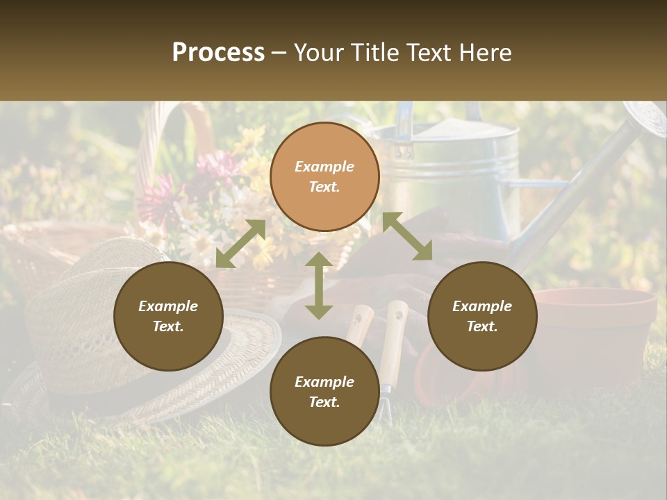 A Garden With Gardening Tools And Flowers In The Background PowerPoint Template