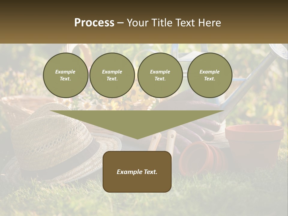 A Garden With Gardening Tools And Flowers In The Background PowerPoint Template