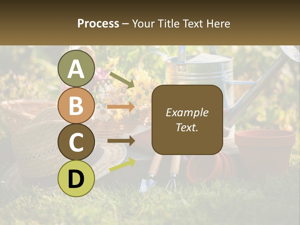 A Garden With Gardening Tools And Flowers In The Background PowerPoint Template