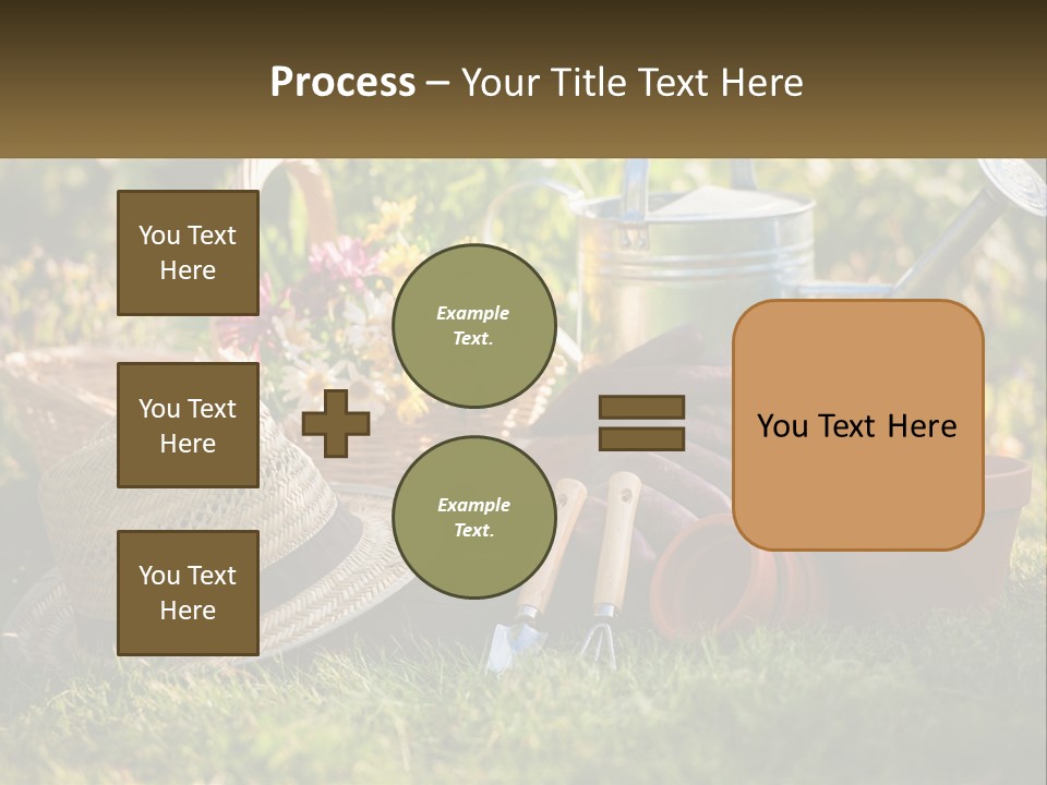 A Garden With Gardening Tools And Flowers In The Background PowerPoint Template
