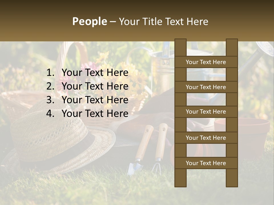 A Garden With Gardening Tools And Flowers In The Background PowerPoint Template