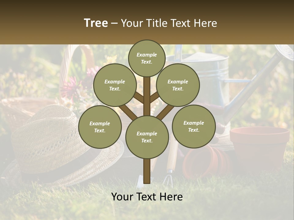 A Garden With Gardening Tools And Flowers In The Background PowerPoint Template