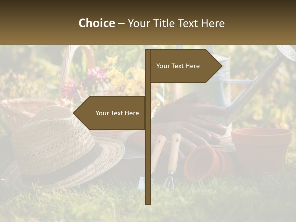 A Garden With Gardening Tools And Flowers In The Background PowerPoint Template