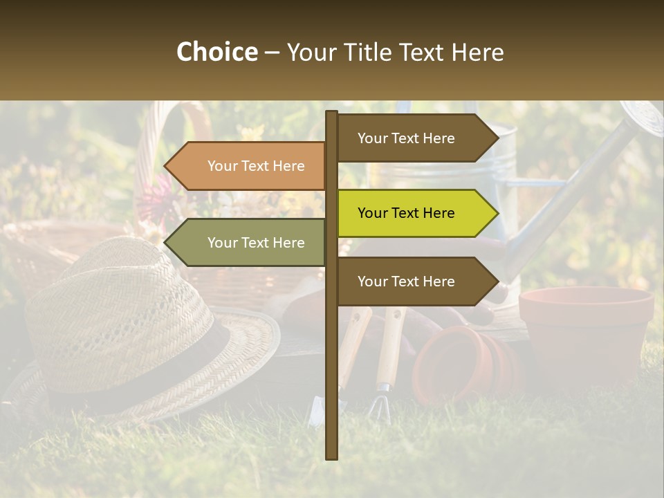 A Garden With Gardening Tools And Flowers In The Background PowerPoint Template