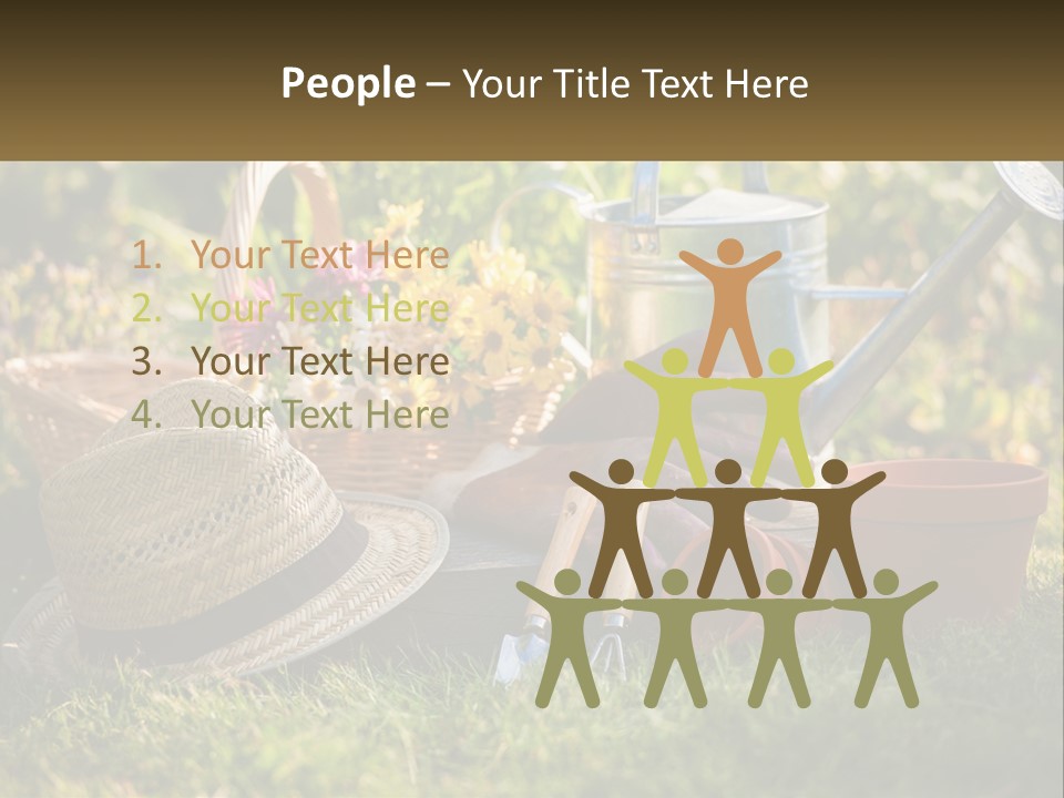 A Garden With Gardening Tools And Flowers In The Background PowerPoint Template