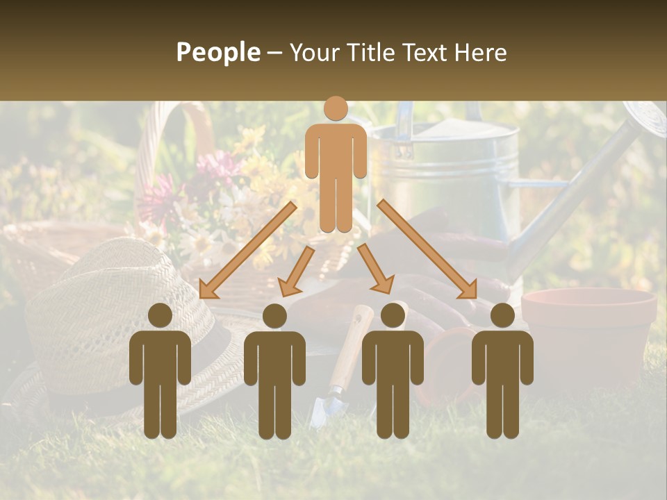 A Garden With Gardening Tools And Flowers In The Background PowerPoint Template