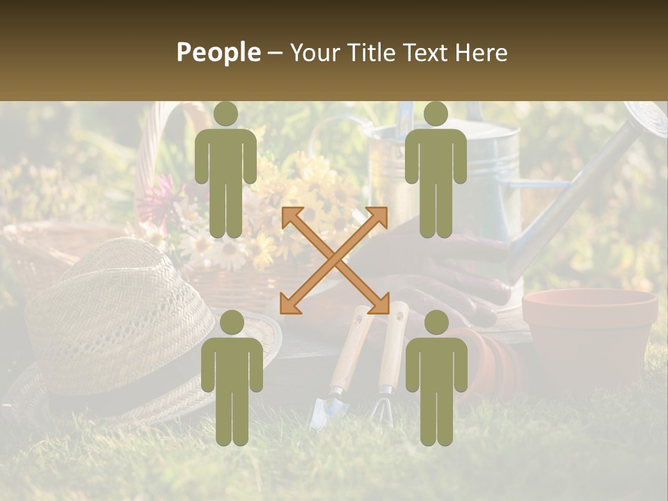 A Garden With Gardening Tools And Flowers In The Background PowerPoint Template