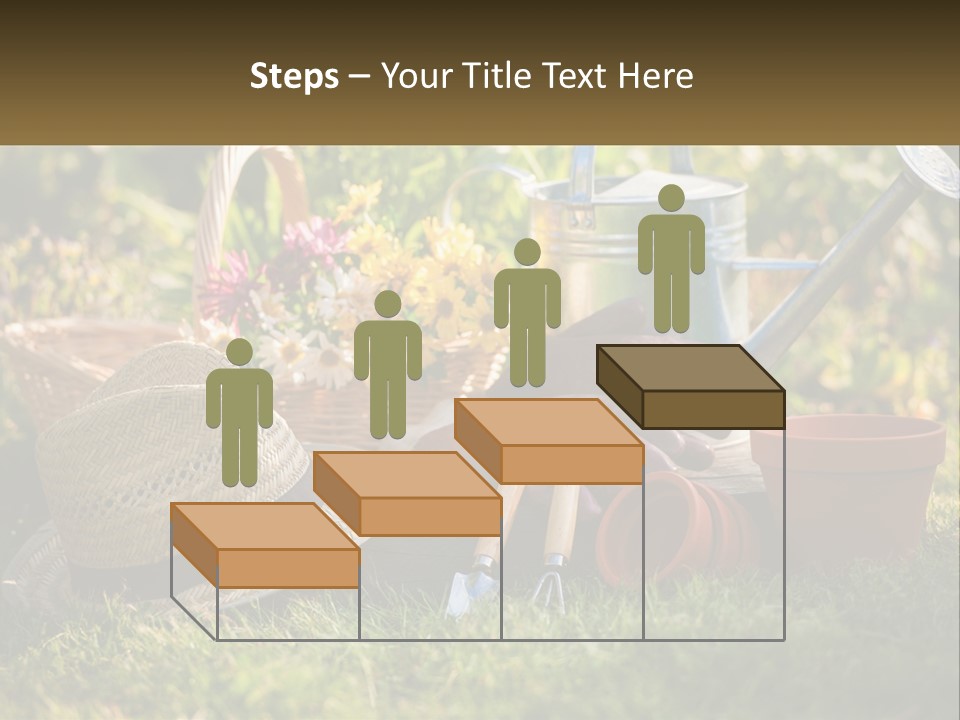 A Garden With Gardening Tools And Flowers In The Background PowerPoint Template