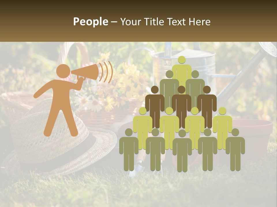 A Garden With Gardening Tools And Flowers In The Background PowerPoint Template