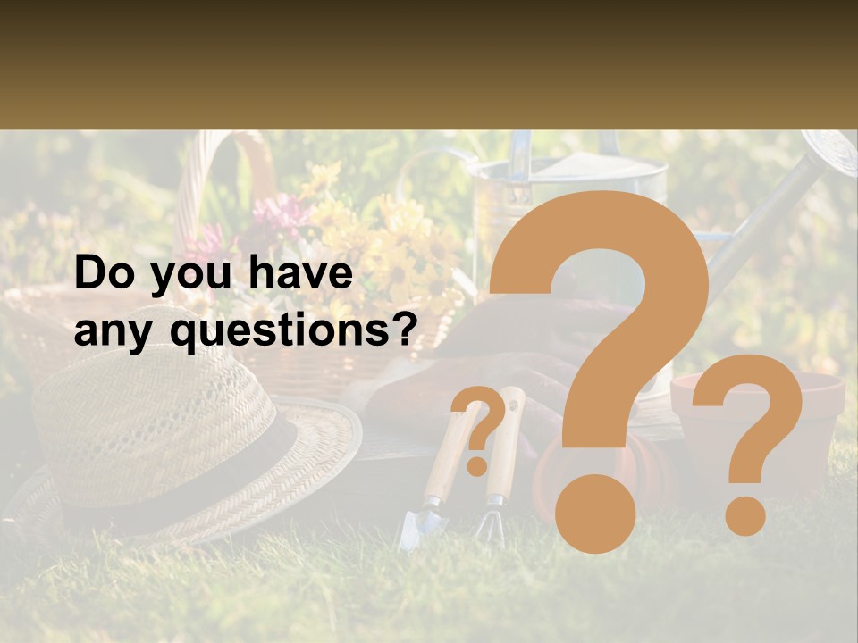 A Garden With Gardening Tools And Flowers In The Background PowerPoint Template