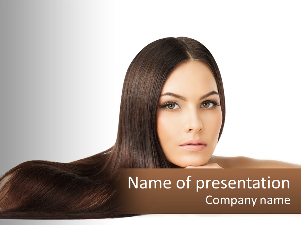 A Woman With Long Brown Hair Is Shown In This Powerpoint Presentation PowerPoint Template