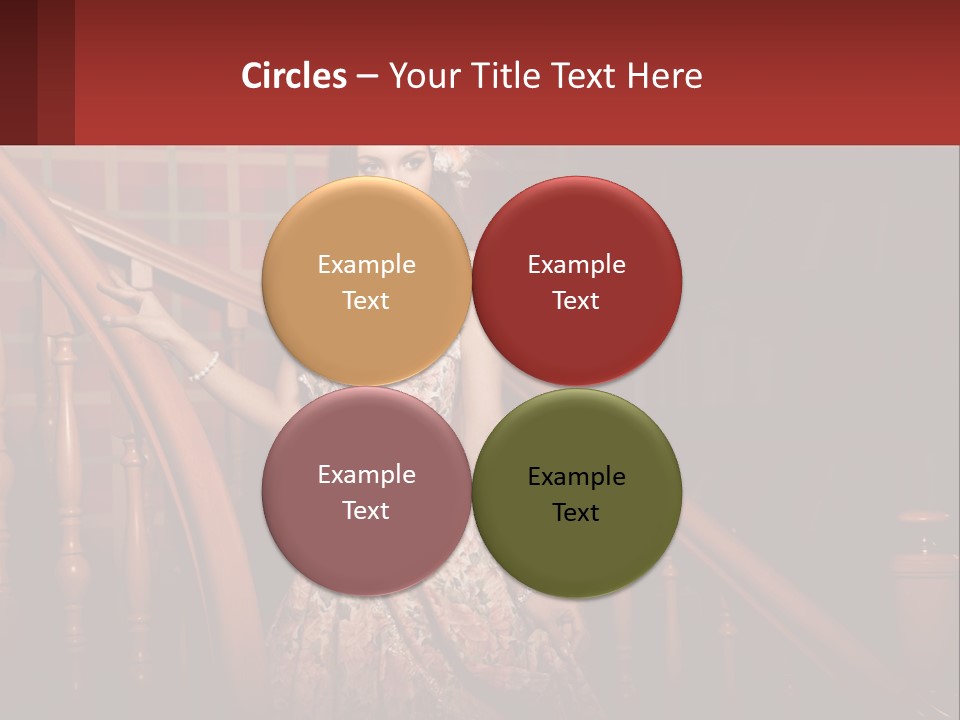 A Woman In A Dress Standing On A Stair Case PowerPoint Template