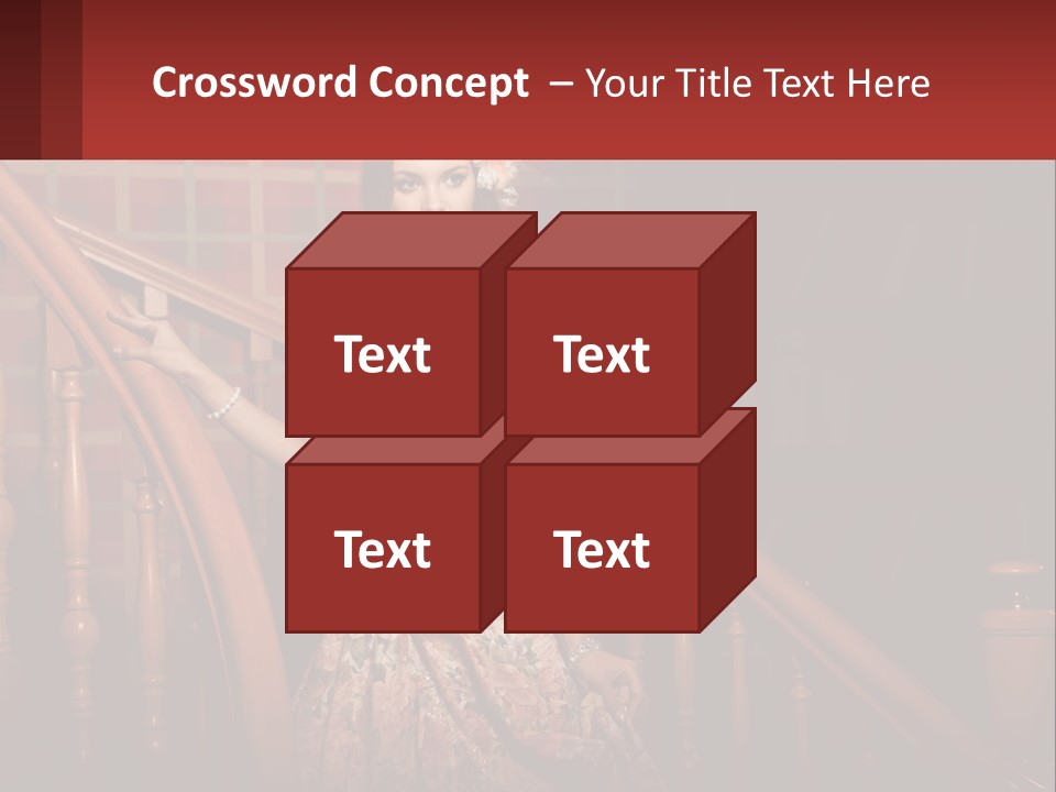 A Woman In A Dress Standing On A Stair Case PowerPoint Template